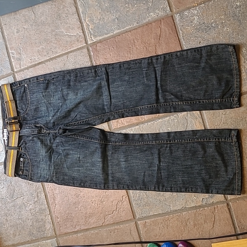Urban Pipeline Boys 10 relaxed bootcut denim blue jeans and belt
